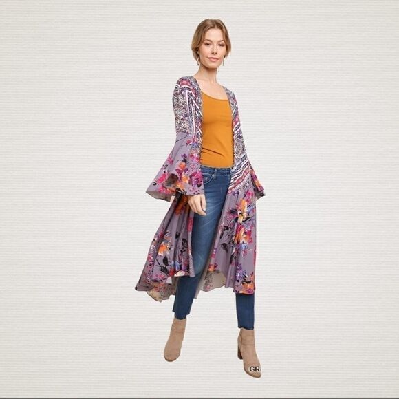 NWT Umgee Purple Floral Paisley Boho Kimono - Picture 5 of 11
